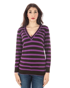 Женский пуловер шерстяной в полоску, черно-фиолетовый Fred perry