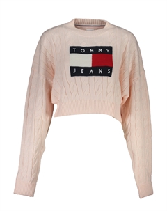 Женский свитер укороченный с узором косы, розовый Tommy hilfiger