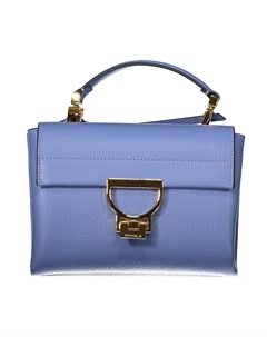 Женская сумка кожаная с ручкой и клапаном на кнопке, голубой Coccinelle
