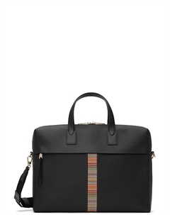 Черный кожаный портфель-книжка с фирменной полосатой отделкой Paul smith