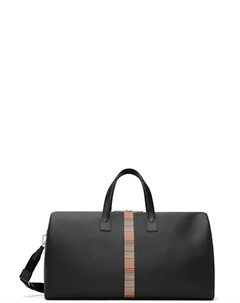 Черная кожаная дорожная сумка с фирменной полосатой отделкой Paul smith