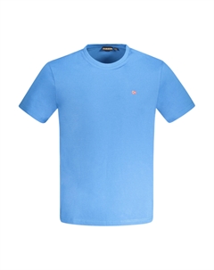 Мужская футболка хлопковая однотонная с вышивкой, голубой Napapijri