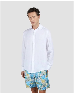 Мужская рубашка большого размера из льна, однотонная, белый Paul & shark