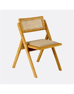 Стул складной из массива вяза ротанга и обивки из лена бежевый So'home