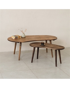 Журнальный фигурный столик из массива березы каштановый Laredoute