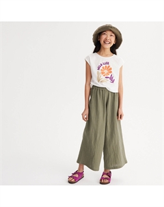 Брюки широкие из газовой хлопчатобумажной ткани зеленый La redoute collections