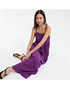 Длинное струящееся платье с оборками и тонкими бретелями фиолетовый La redoute collections