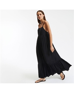 Длинное струящееся платье с оборками и тонкими бретелями черный La redoute collections