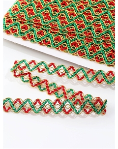 Тесьма змейка красно-зелено-золотая 1.5 см намотка 25 метров Страна карнавалия