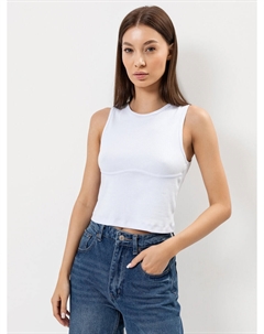Облегающий топ в рубчик с фигурным подрезом белого цвета Mark formelle