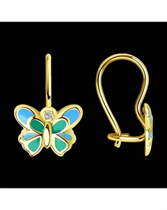 Серьги из желтого золота с эмалью и фианитами Sokolov