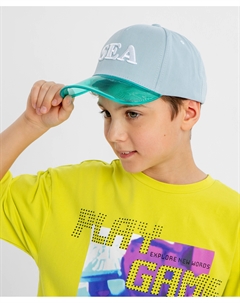 Бейсболка с принтом и прозрачным козырьком голубая детская Button blue