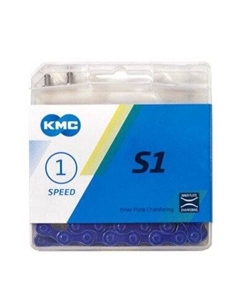 Цепь велосипедная  S1 для 1 скорости, 1/2"х1/8", 112 звеньев, пин 8.6мм, с замком, синяя, CH--S1-BL Kmc