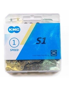 Цепь велосипедная  S1 для 1 скорости, 1/2"х1/8", 112 звеньев, пин 8.6мм, с замком, коричневая, CH--S1-BR Kmc