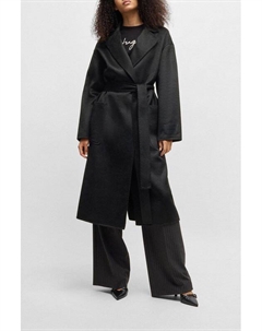 Пальто свободного кроя с накладными карманами и поясом Hugo