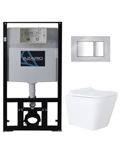 Подвесной унитаз с инсталляцией и кнопкой Teramo AZ-8010-1000+AZ-8200-0031+AZ-0052 безободковый, с крышкой микролифт, белый, кнопка хром Azario