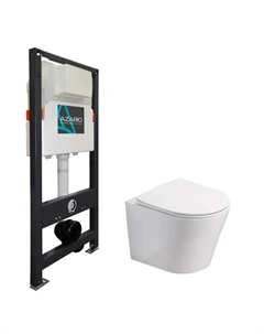 Подвесной унитаз с инсталляцией Teramo AZ-501A+AZ-0053SP безободковый, с крышкой микролифт, белый Azario