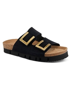 Тапочки-слайды на платформе, black suede Spring step