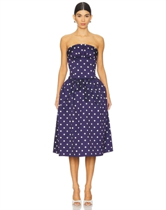 Платье миди из атласа в горошек, navy Self-portrait