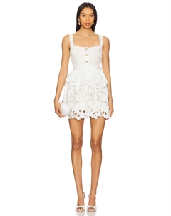 Мини-платье с белым кружевом и многоярусным дизайном, white Self-portrait