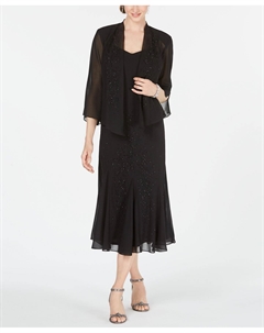 Платье и куртка r&m richards без рукавов с бисером и v-образным вырезом, черный R&m richards