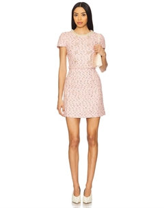 Мини-платье с жемчужной пуговицей, pink Self-portrait