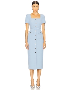 Миди-платье с пуговицами из крепа, blue Self-portrait