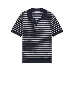 Свитер с поло и джонни-воротником из льна, deep navy & white Onia