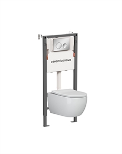 Подвесной унитаз с инсталляцией Play CN3001_121001CH, кнопка хром глянцевый Ceramica nova