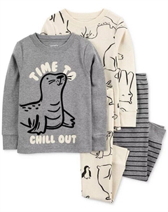 Пижама для мальчиков с рисунком «Тюлень», комплект из 4 предметов, серый Carter`s