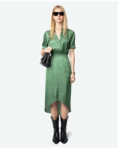 Полудлинное атласное платье Rimaz с короткими рукавами, зеленый Zadig&voltaire