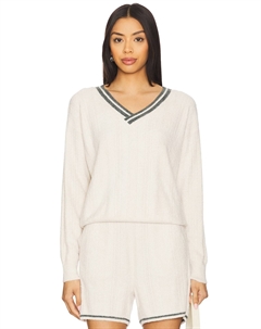 Cozychic светлый пуловер с ажурным узором, sand dune & deep juniper Barefoot dreams