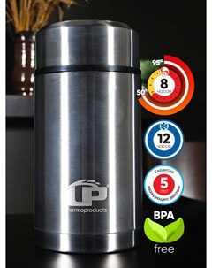 Термос для еды Prime 0,75 л, с широким горлом и ложкой, Серый Lp thermoproducts