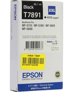 Картридж струйный Epson T7891 (C13T789140), черный, оригинальный, ресурс 4000 страниц для Epson Epson WorkForce Pro WF-5110DW / WF-5620DWF