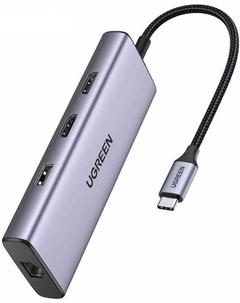 Разветвитель CM490 90119_ USB-C to 2*USB 3.0+1×USB 2.0+2*HDMI+RJ45(1000M)+SD+TF+PD 4K60Hz, серый Ugreen