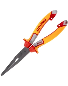 Длинногубцы прямые 17177, диэлектрические рукоятки до 1000 В, трехкомпонентные рукоятки, 205 мм Gross