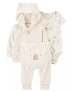 Маленькая куртка с капюшоном, боди и штаны Baby Koala, комплект из 3 предметов, слоновая кость/кремовый Carter`s