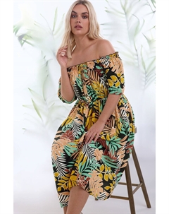 Платье миди с животным принтом и вырезом бардо, черный Yours