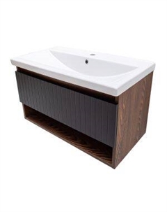 Тумба для ванной Нова, 80 см, черная шагрень, с раковиной Тобаго 80 Акваль