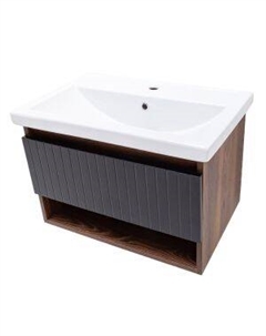 Тумба для ванной Нова, 70 см, черная шагрень, с раковиной Фостер 70 Акваль