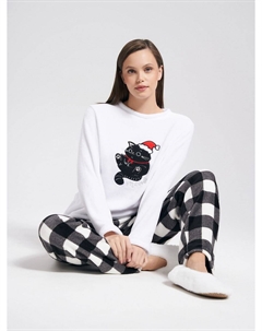 Плюшевая теплая пижама в клетку с котиком Твое