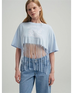 Короткая футболка с бахромой и принтом Твое