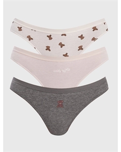 Комплект трусов-стринги с принтом плюшевого медведя - 3 шт. Твое