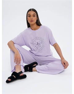 Пижама оверсайз из хлопка с широкими брюками Твое