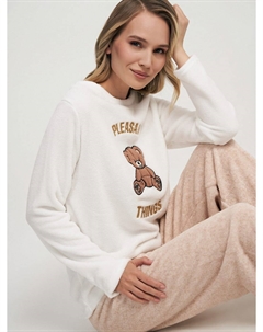 Плюшевая теплая пижама с вышитым медведем Твое