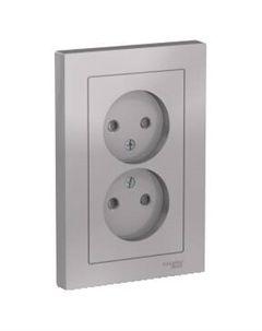 Розетка Schneider Electric ATLASDESIGN, скрытый монтаж, 2-х постовая, со шторками, 16A, в сборе, IP20, алюминий (ATN000322) Schneider electric