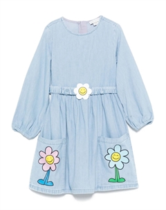Платье из денима с цветочным декором, синий Stella mccartney kids
