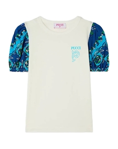 Футболка с принтом и рукавами-фонариками, нейтральный Pucci junior