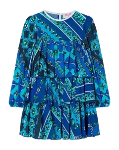 Многоярусное платье с принтом «Феста», синий Pucci junior