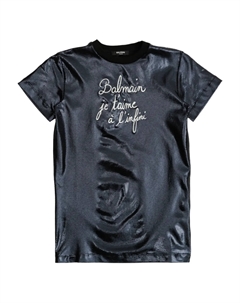 Платье-футболка с графическим атласным принтом, синий Balmain kids